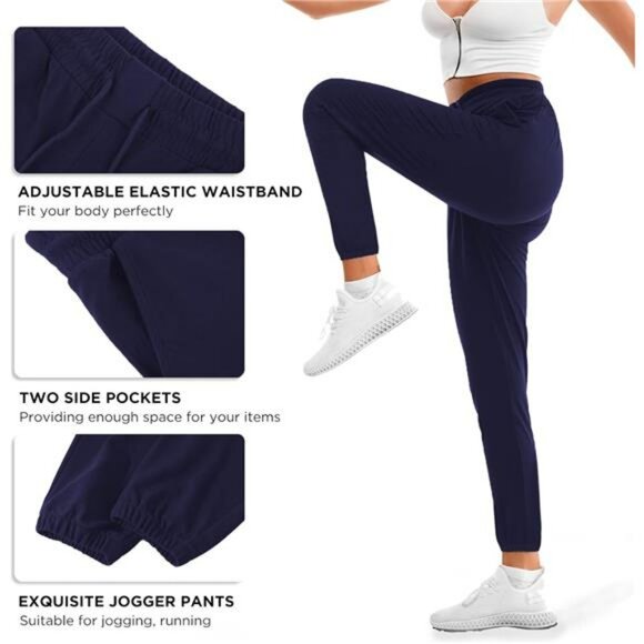 Womens Jogger Sweatpants with Pockets Drawstring Waist Athletic Lounge Pants - Picture 3 of 7